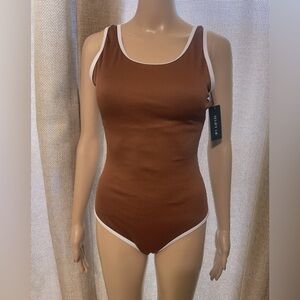 Brown Ribbed One Piece Swimsuit